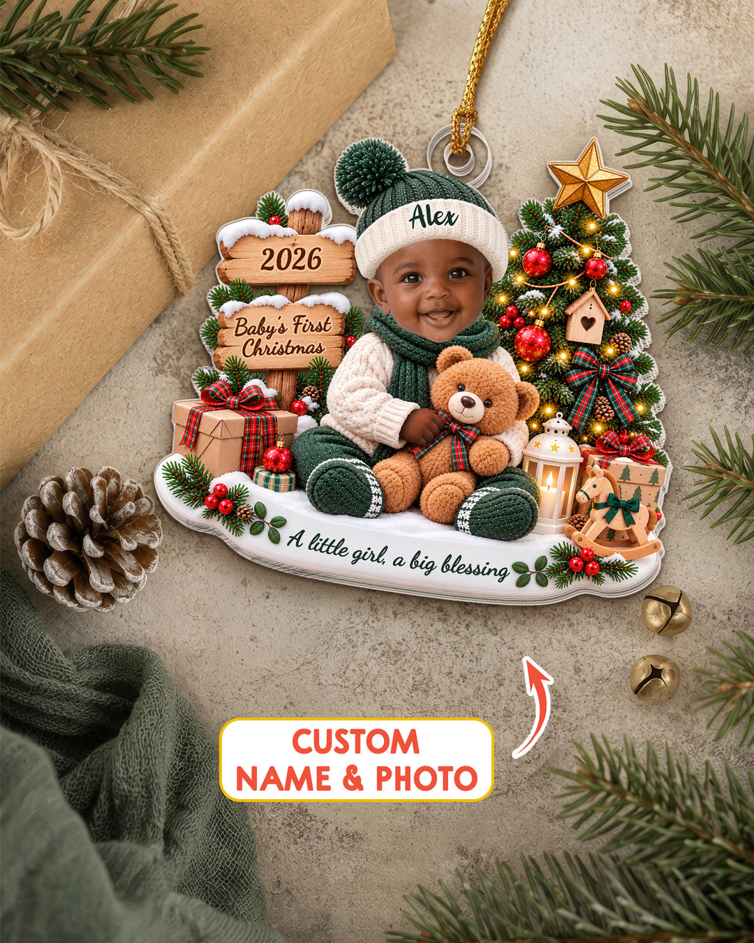 Baby’s First Christmas - Personalized Acrylic Ornament, First Christmas Keepsake, Newborn Baby Gift