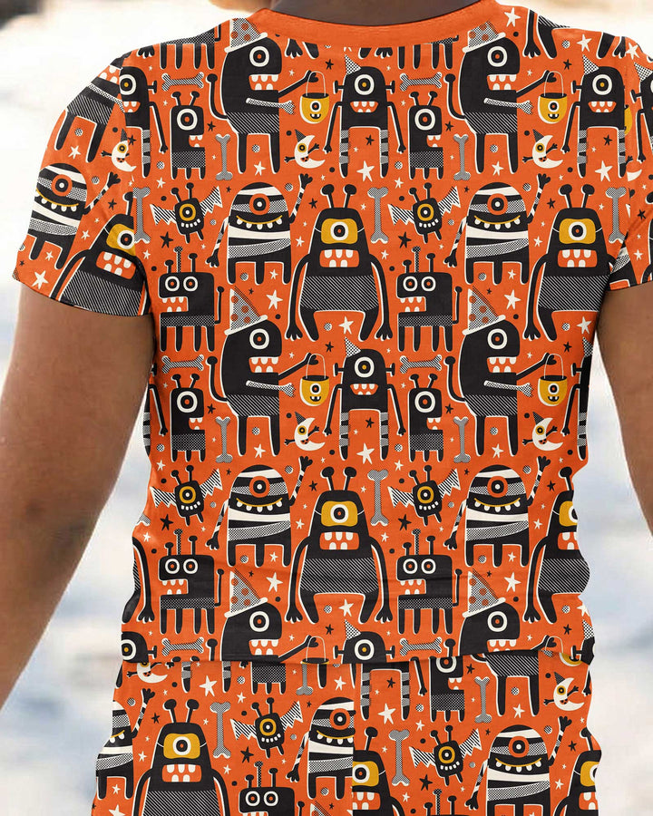 Mid Century Halloween Monster Toss Bamboo Two Piece Short Sleeve Pajama Set