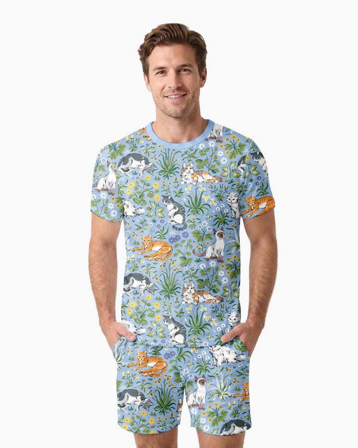 Kitten Garden Family Matching Bamboo Men Short Sleeve Short Pajama Set