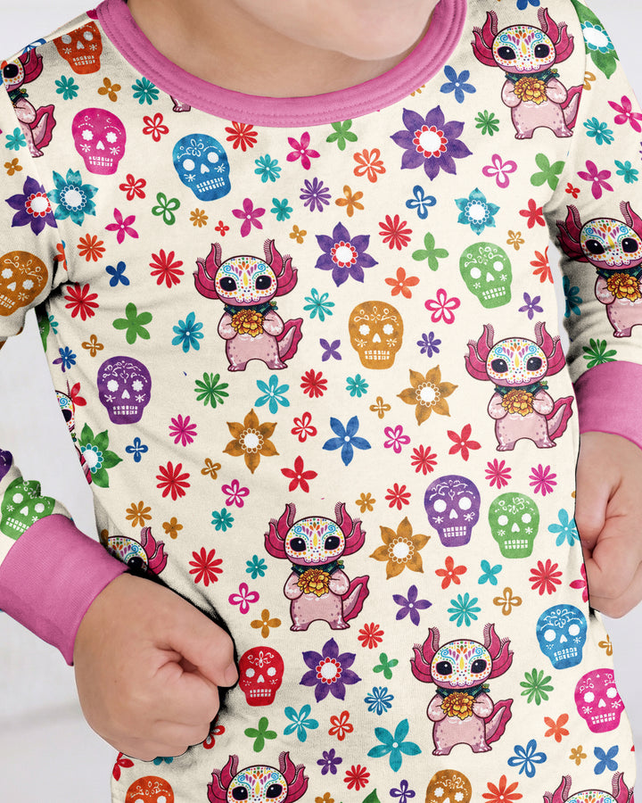 Sugar Skull Axolotl  Bamboo Two Piece Long Sleeve Pajama Set