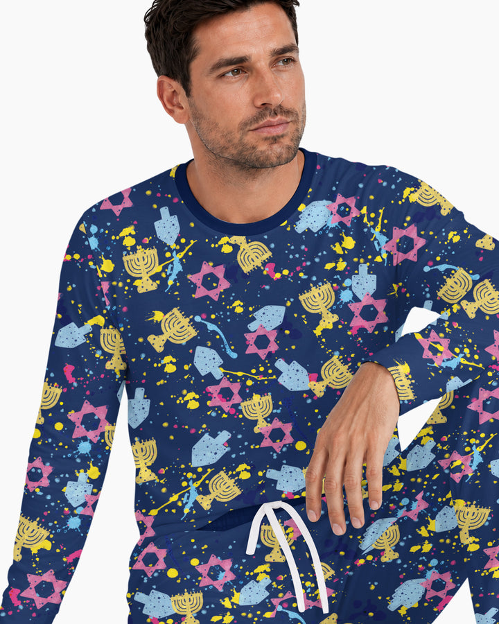 Hanukkah Family Splatter Paint  Bamboo Men's Pajama Set