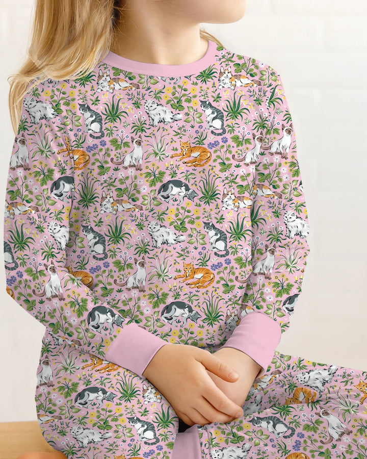 Kitten Garden Family Matching Bamboo Two Piece Long Sleeve Pajama Set