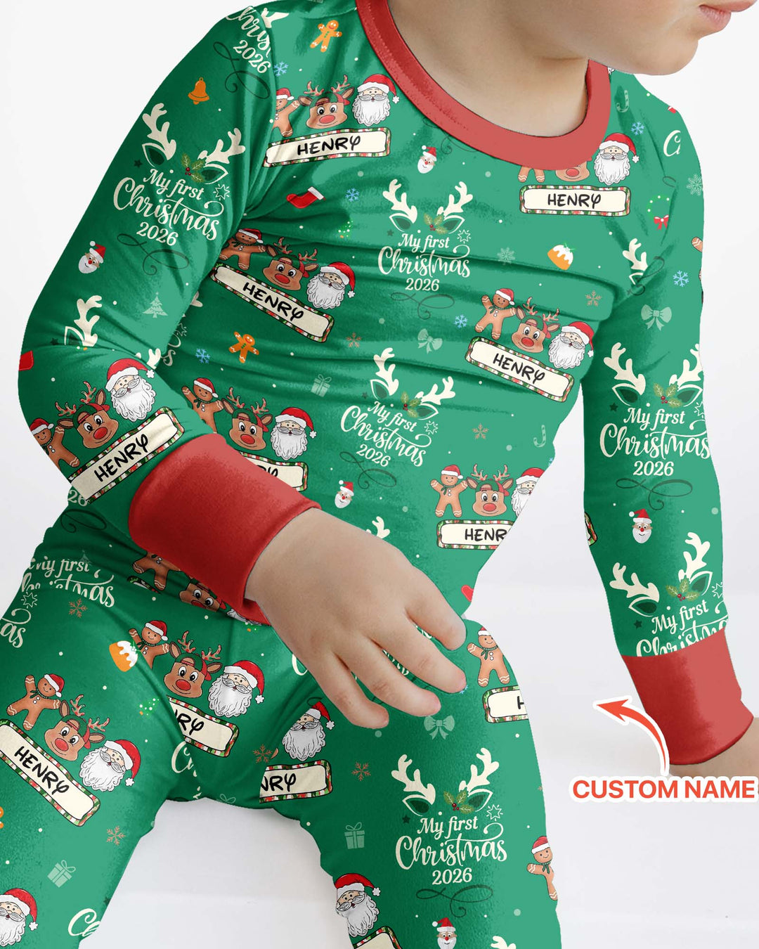 Custom Name Merry Christmas My Deer 2026 Bamboo Two Piece Long Sleeve Pajama Set