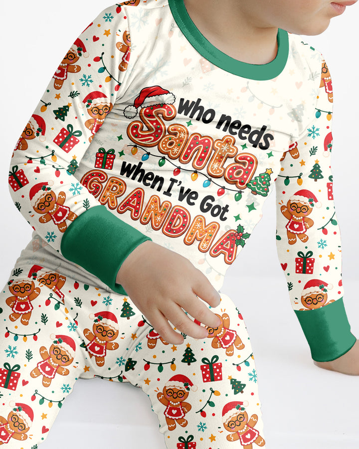 Who Needs Santa When I've Got Grandma Bamboo Two Piece Long Sleeve Pajama Set