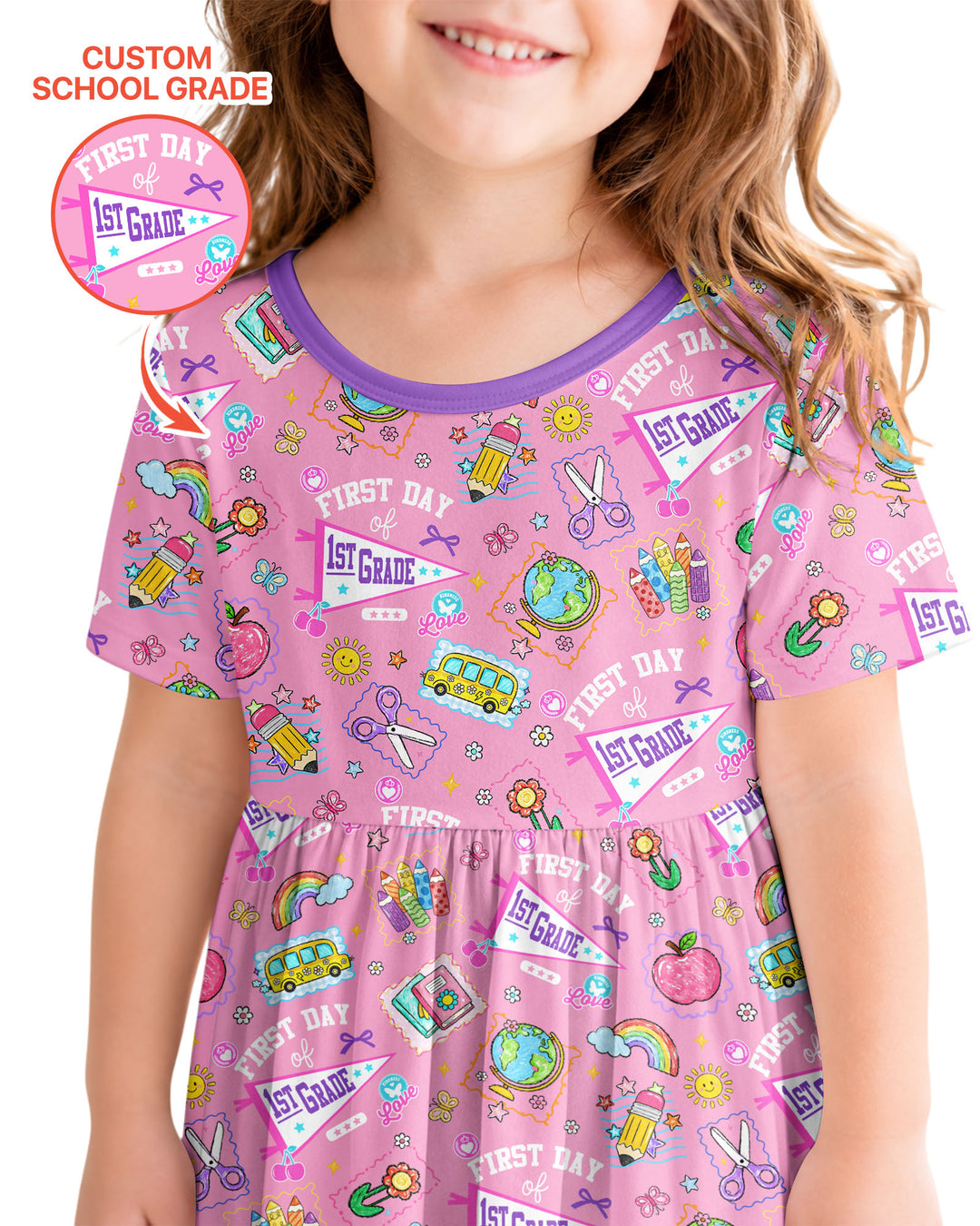 Custom Grade Girls School First Day Bamboo Twirl Dress