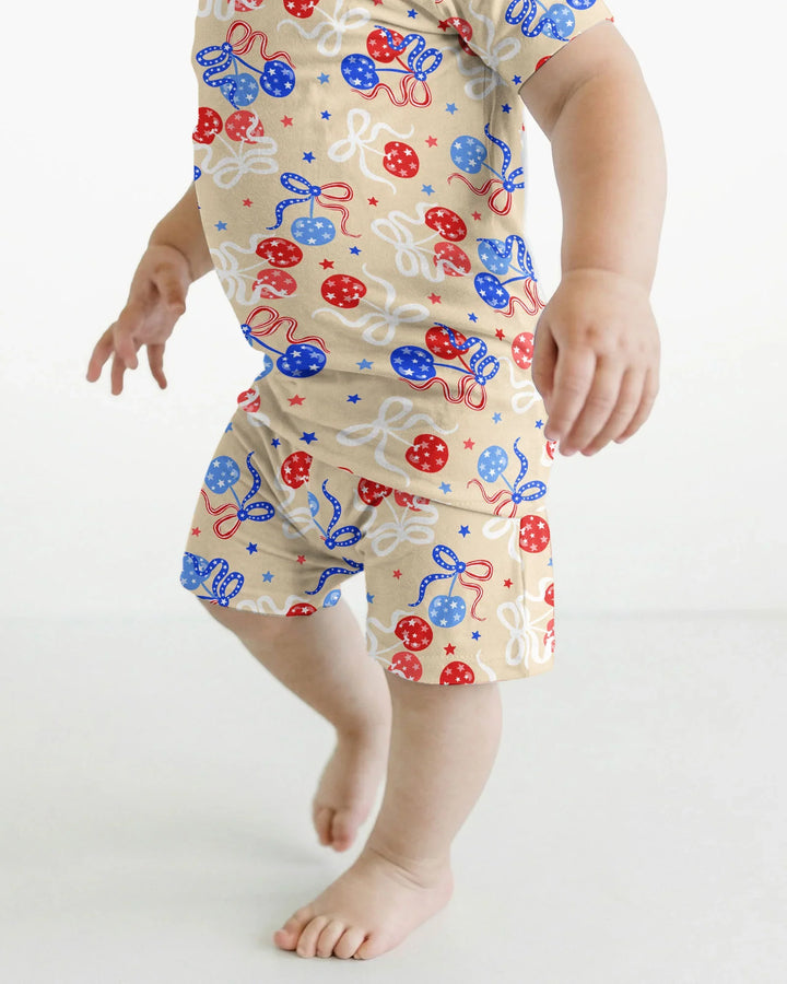 Cherry America 4th of July Bamboo Two Piece Short Sleeve Shorts Pajama Set