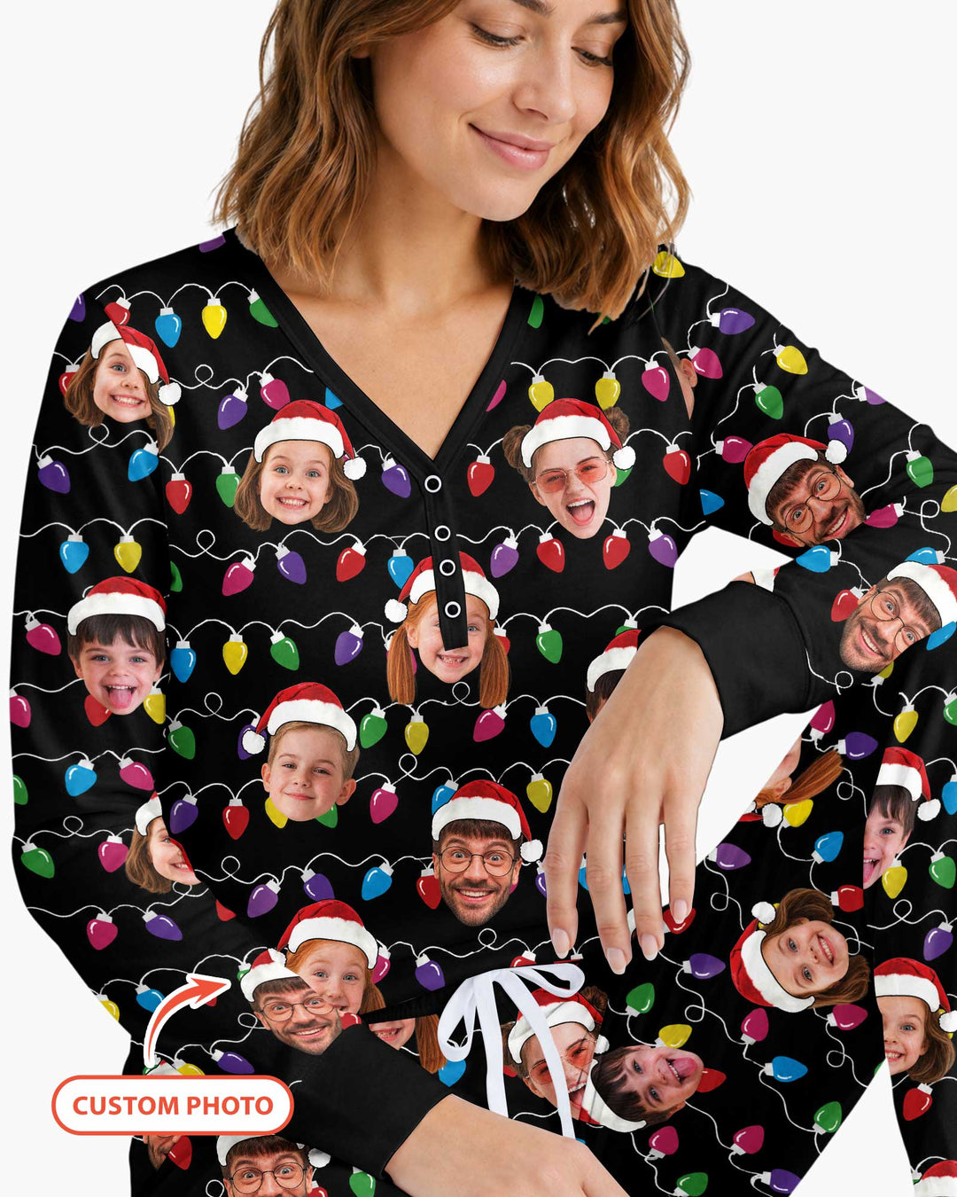 Custom Face Christmas Family Silly Xmas Leds Bamboo Women Pajama Set