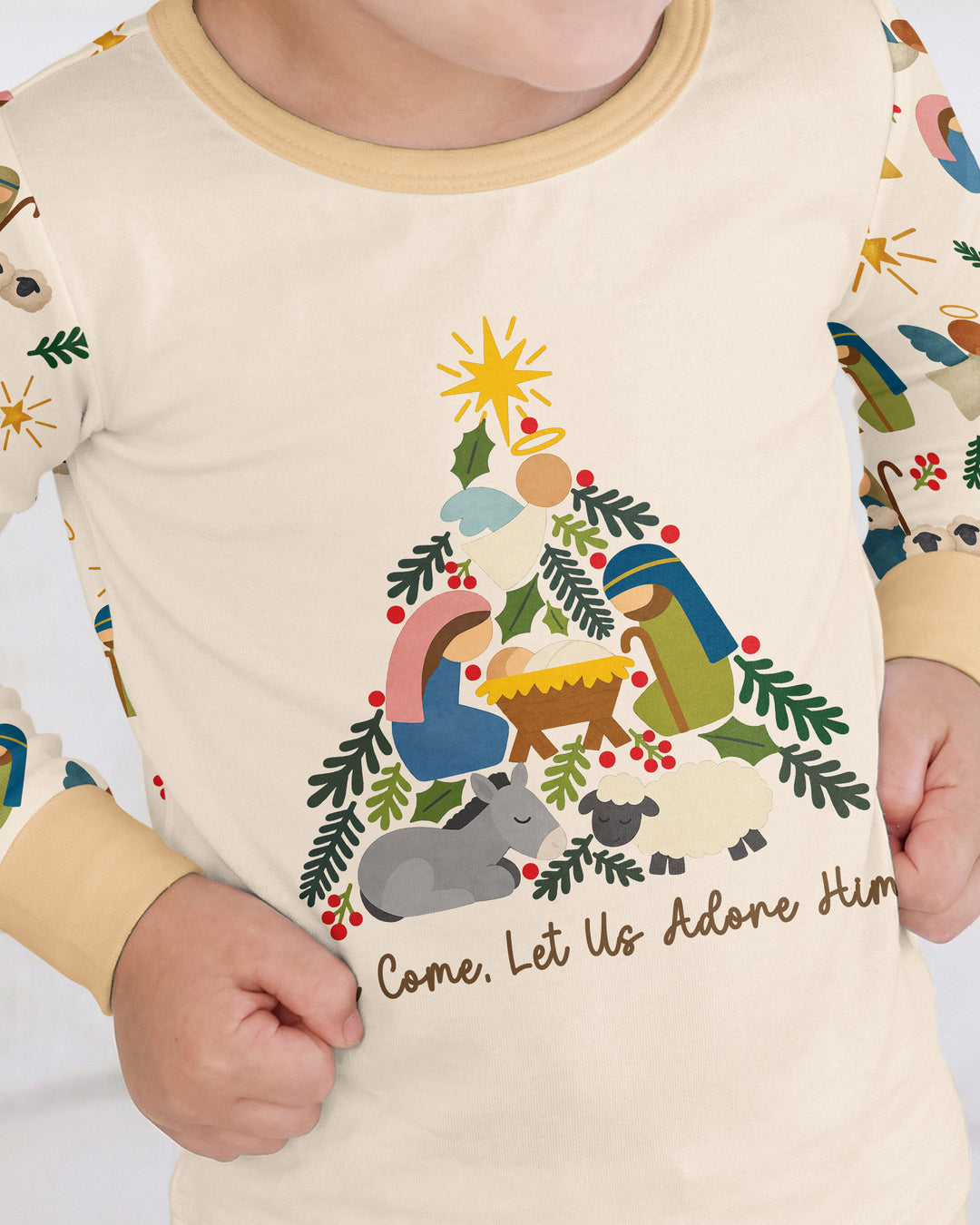 Oh Come, Let Us Adore Him Family Matching Bamboo Two Piece Long Sleeve Pajama Set