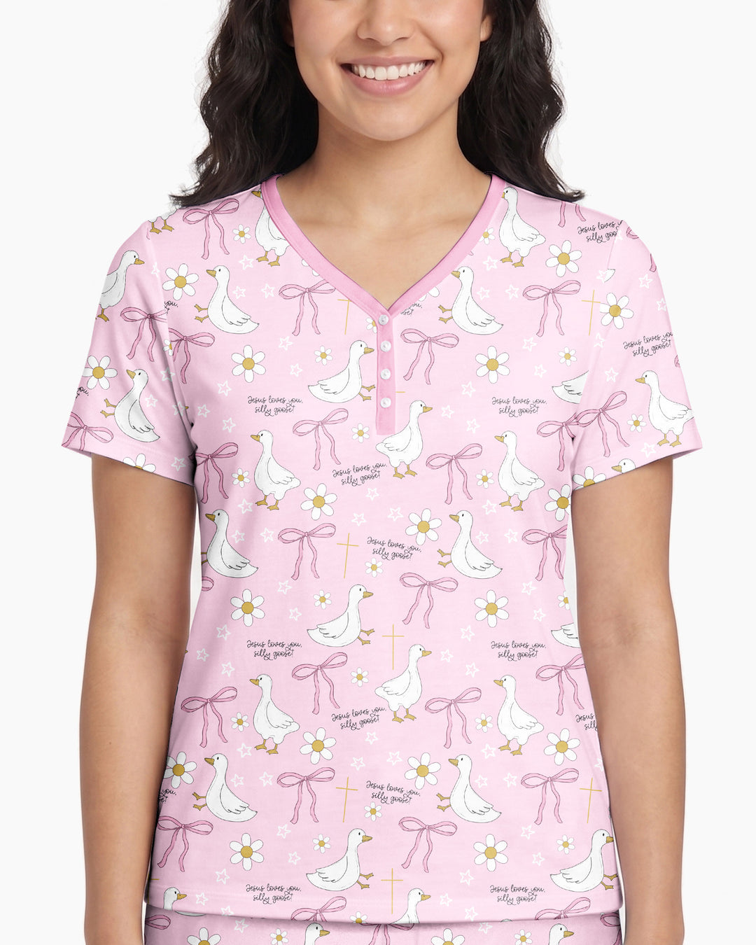 Jesus Loves You Silly Goose Bamboo Women Short Sleeve Short Pajama Set