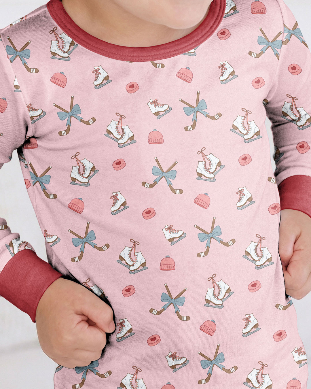 Girly Hockey Pink Bamboo Two Piece Long Sleeve Pajama Set