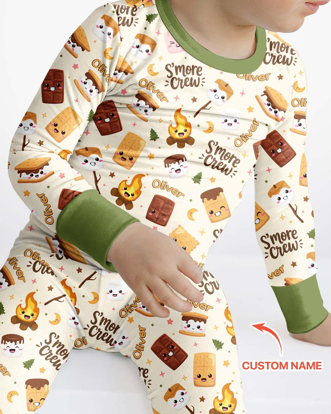 Custom Name Kawaii S'more Crew Family Matching Bamboo Two Piece Long Sleeve Pajama Set
