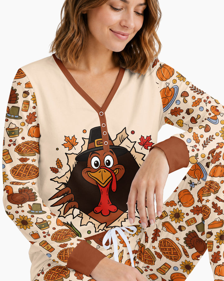 Funny Turkey on Thanksgiving Bamboo Women Pajama Set