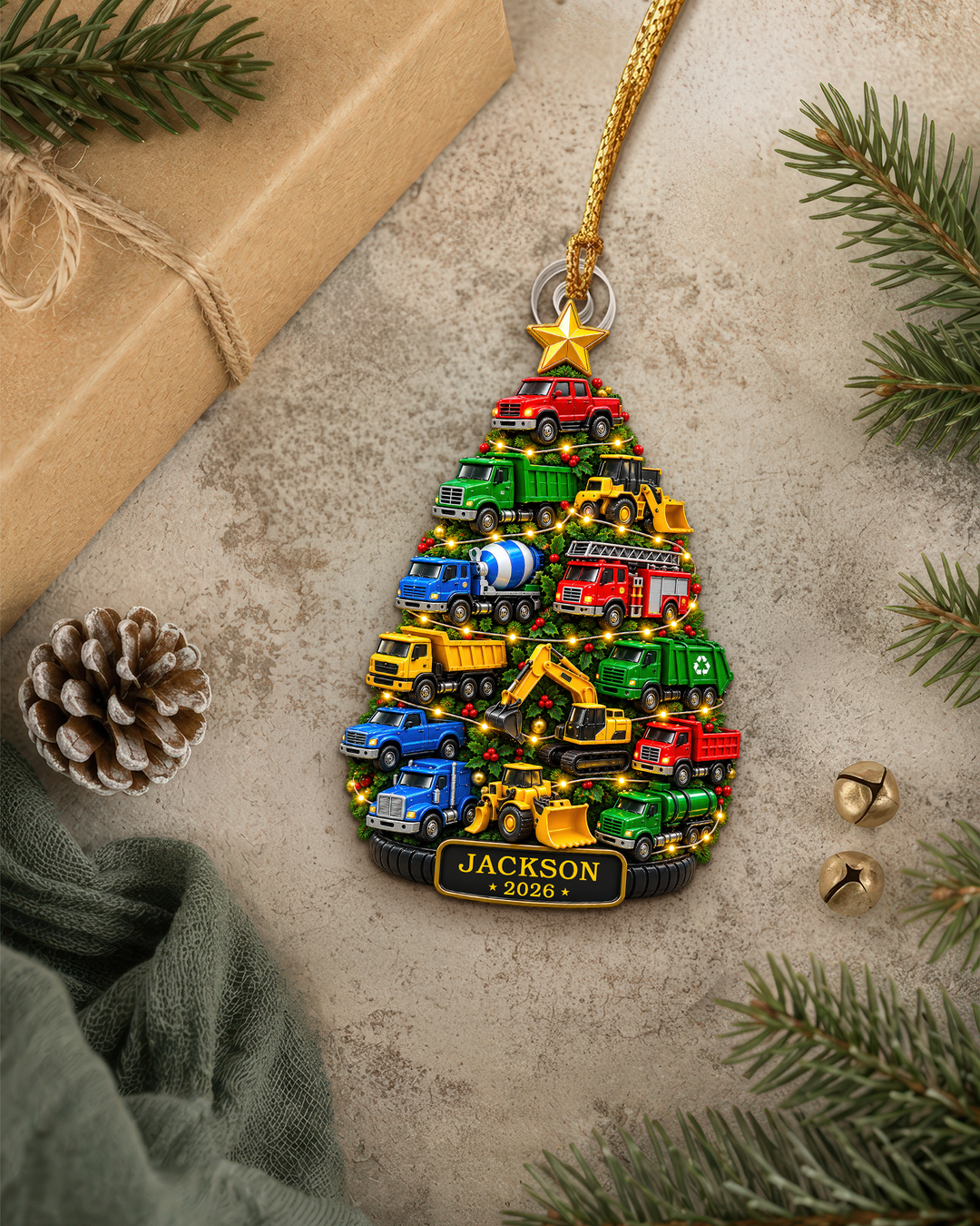 Christmas Construction Vehicles - Personalized Acrylic Ornament