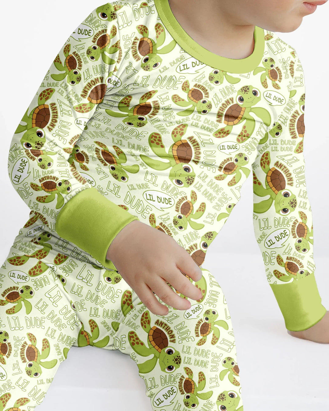 Custom Name Version Father and Son Turtle Bamboo Two Piece Long Sleeve Pajama Set