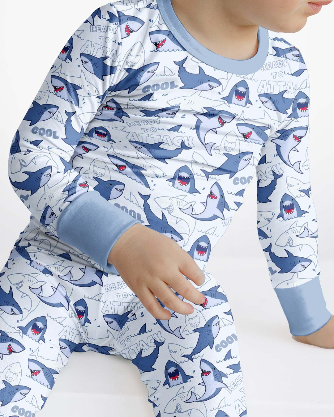 Big Sharks Attack Bamboo Two Piece Long Sleeve Pajama Set