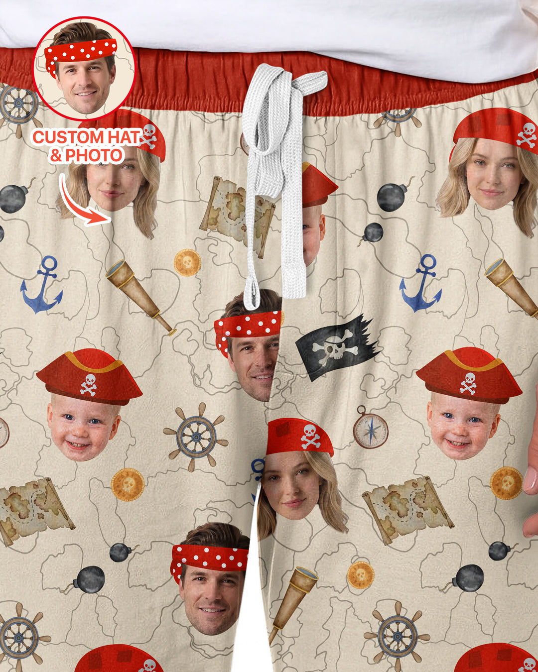 Custom Photo Treasure Map Adventures Family Matching Bamboo Men's Pajama Set