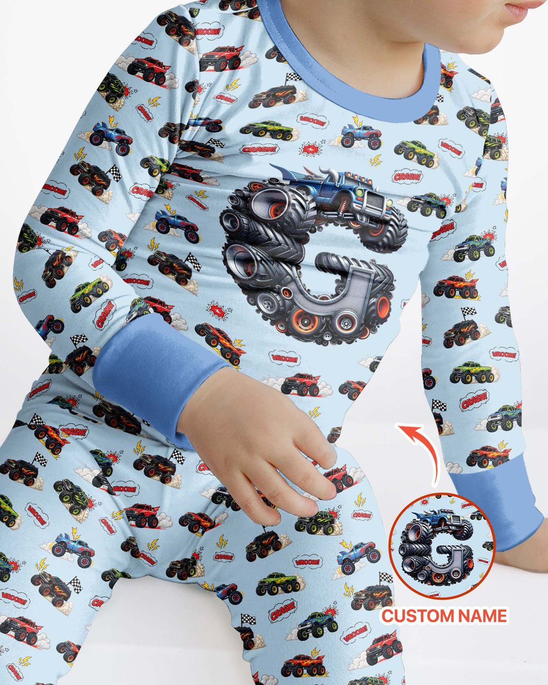 Cute Baby Word Car Bamboo Two Piece Long Sleeve Pajama Set