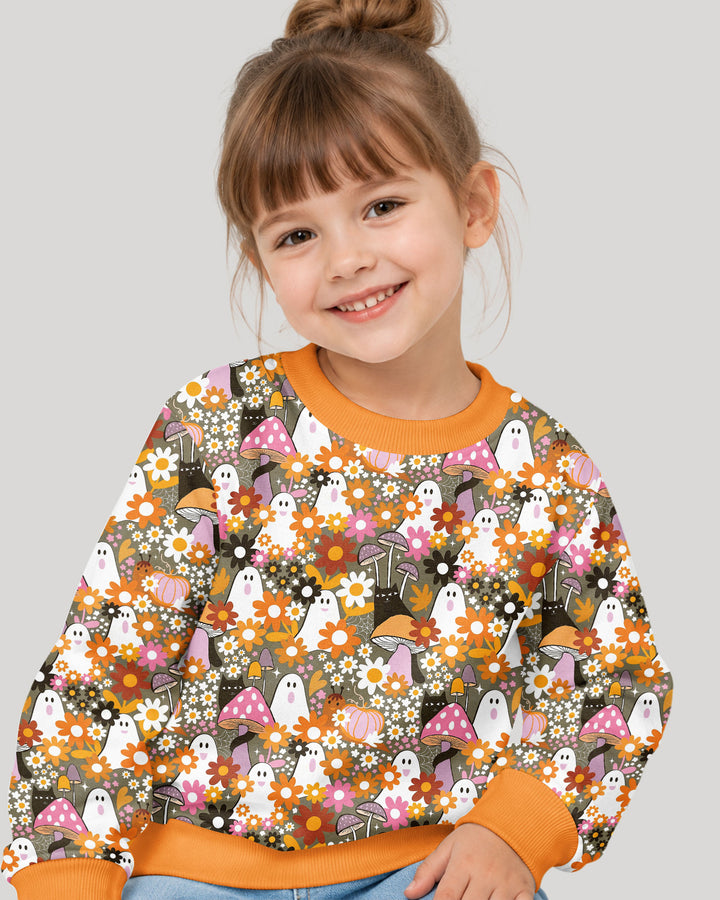 Retro Ghost Mushroom Floral Halloween Bamboo Crewneck Sweatshirt