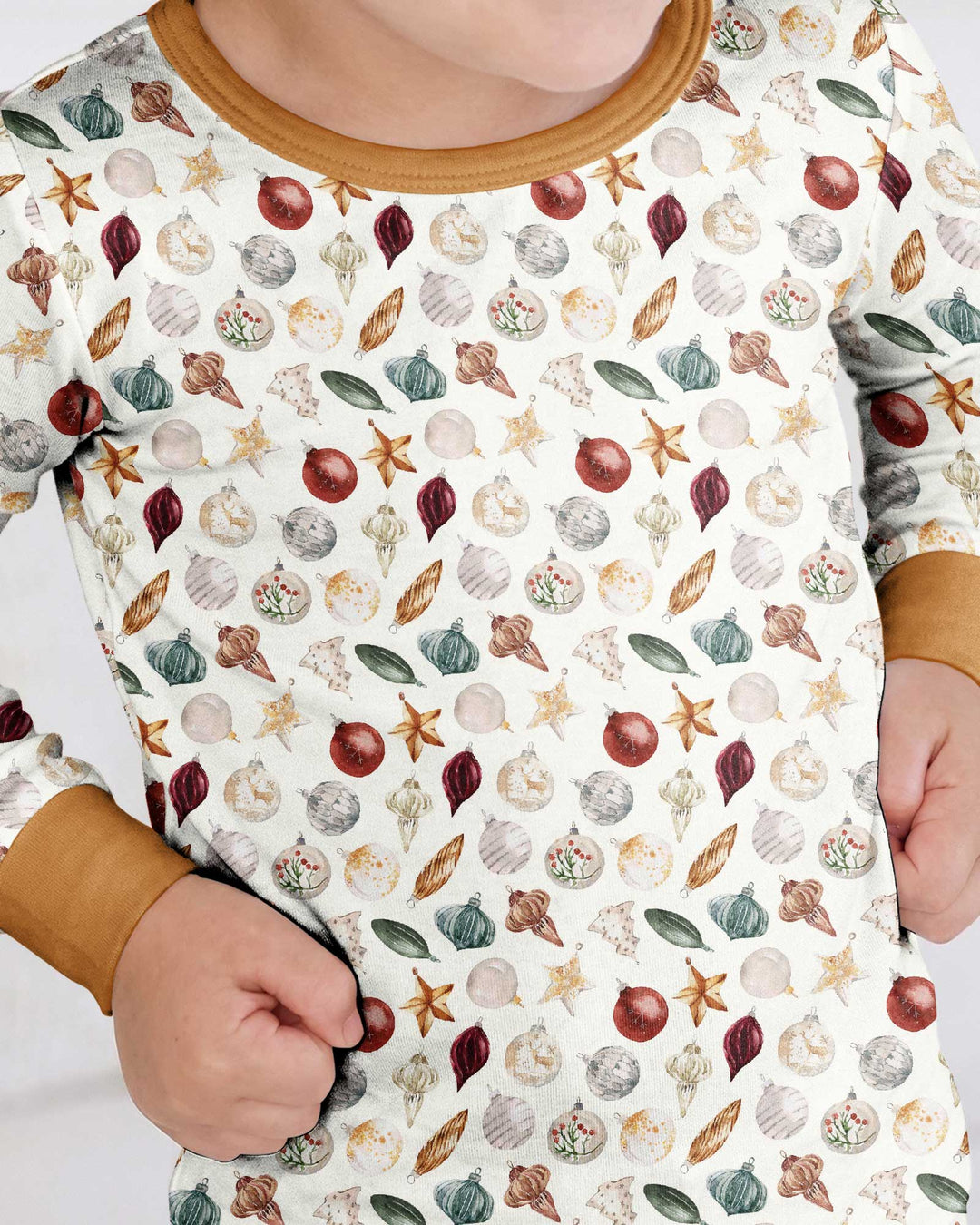 Watercolor Christmas Ornaments Bamboo Two Piece Long Sleeve Pajama Set