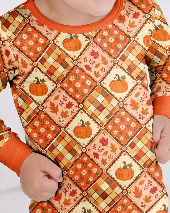 Fall Vintage Patchwork Bamboo Two Piece Long Sleeve Pajama Set