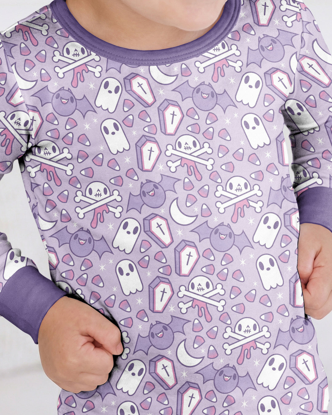 Cute Ghost Halloween Pastel Purple Spooky Bamboo Two Piece Long Sleeve Pajama Set