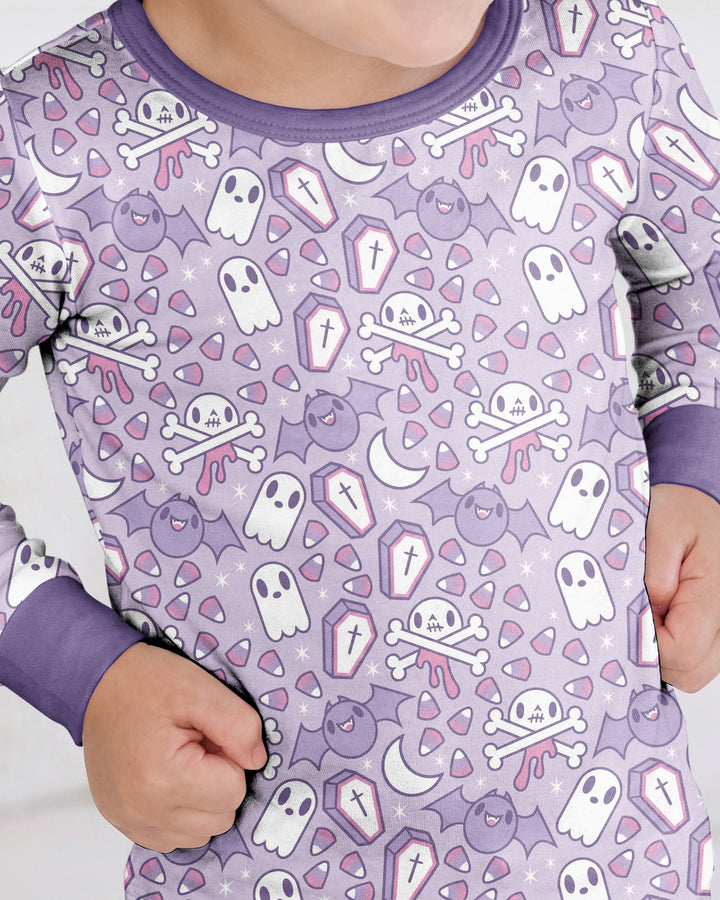 Cute Ghost Halloween Pastel Purple Spooky Bamboo Two Piece Long Sleeve Pajama Set