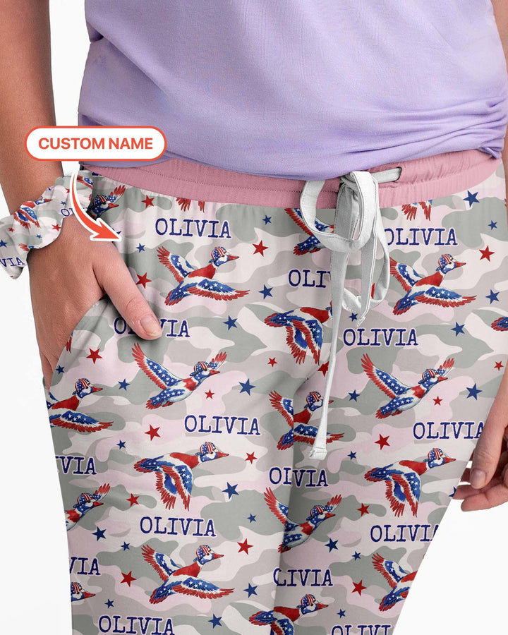 Custom Name America Mallard Duck Family Matching Bamboo Women Pajama Set