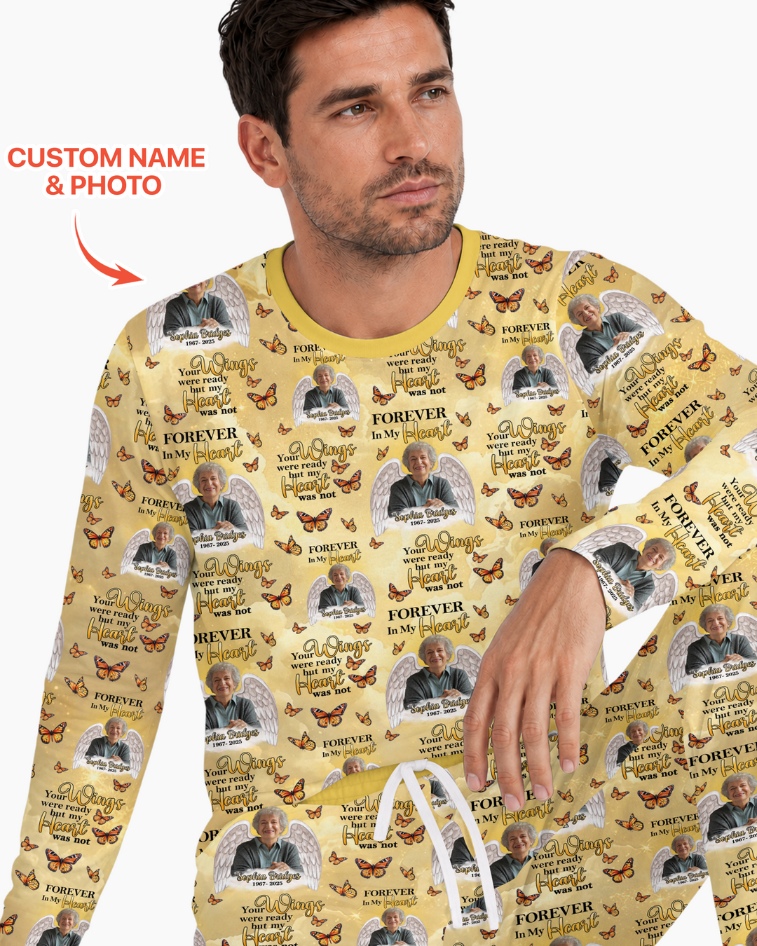 Custom Photo Forever In My Heart Family Matching Bamboo Men Pajama Set
