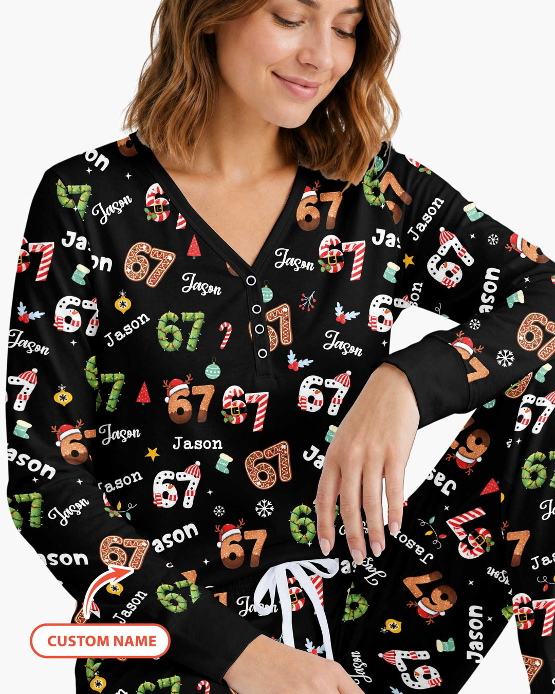 Custom '6 7' Six Seven Christmas Slang Meme Bamboo Women Pajama Set