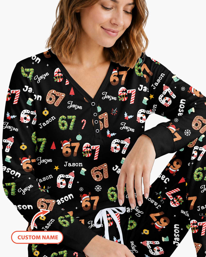 Custom '6 7' Six Seven Christmas Slang Meme Bamboo Women Pajama Set