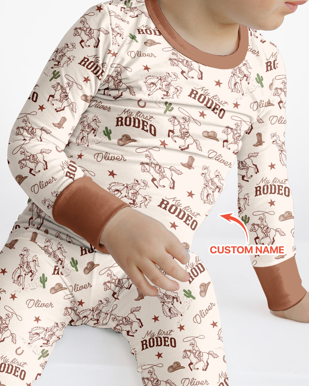 Custom Name First Rodeo Family Matching Bamboo Two Piece Long Sleeve Pajama Set