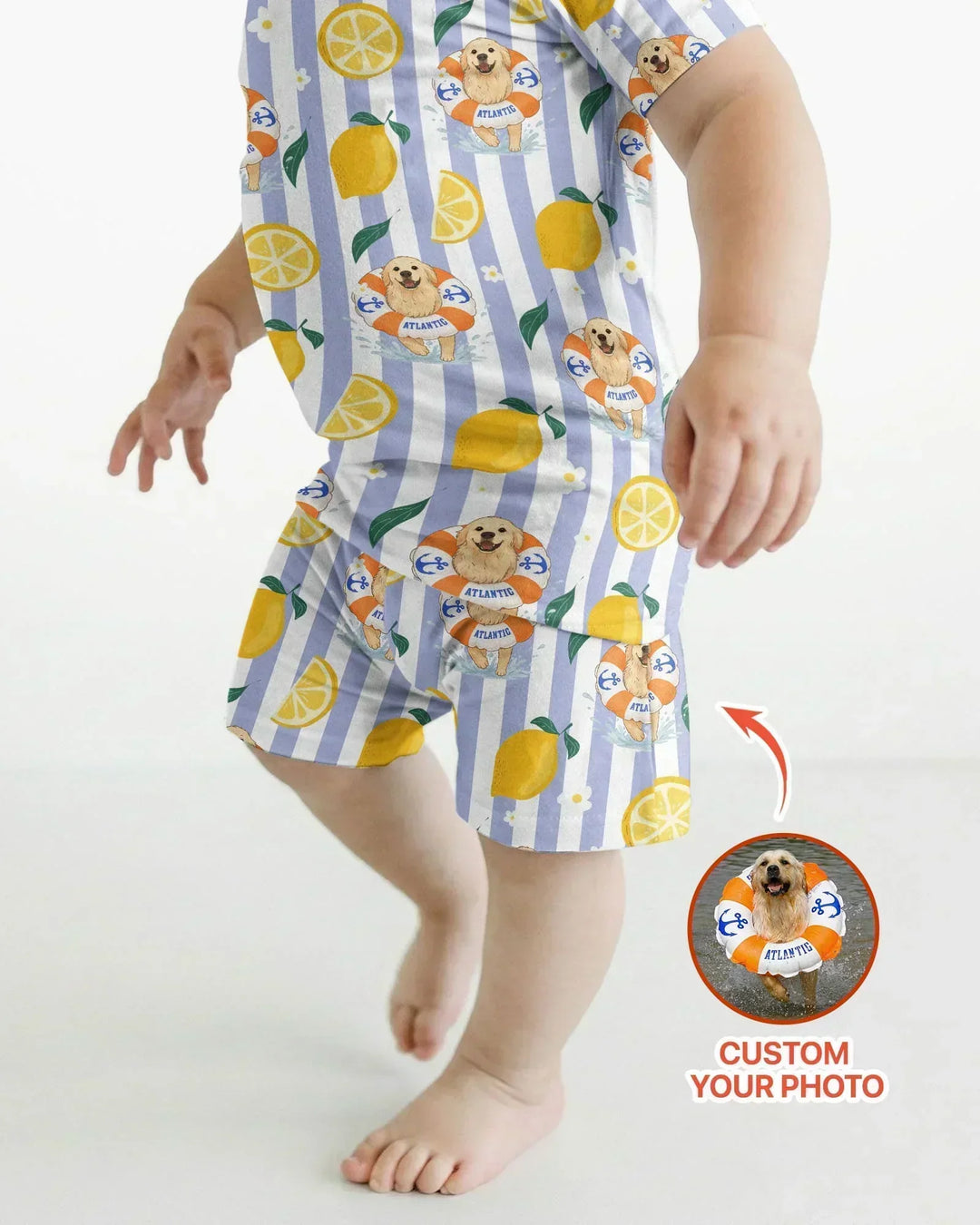 Custom Image Summer Lemon Bamboo Two Piece Short Sleeve Shorts Pajama Set