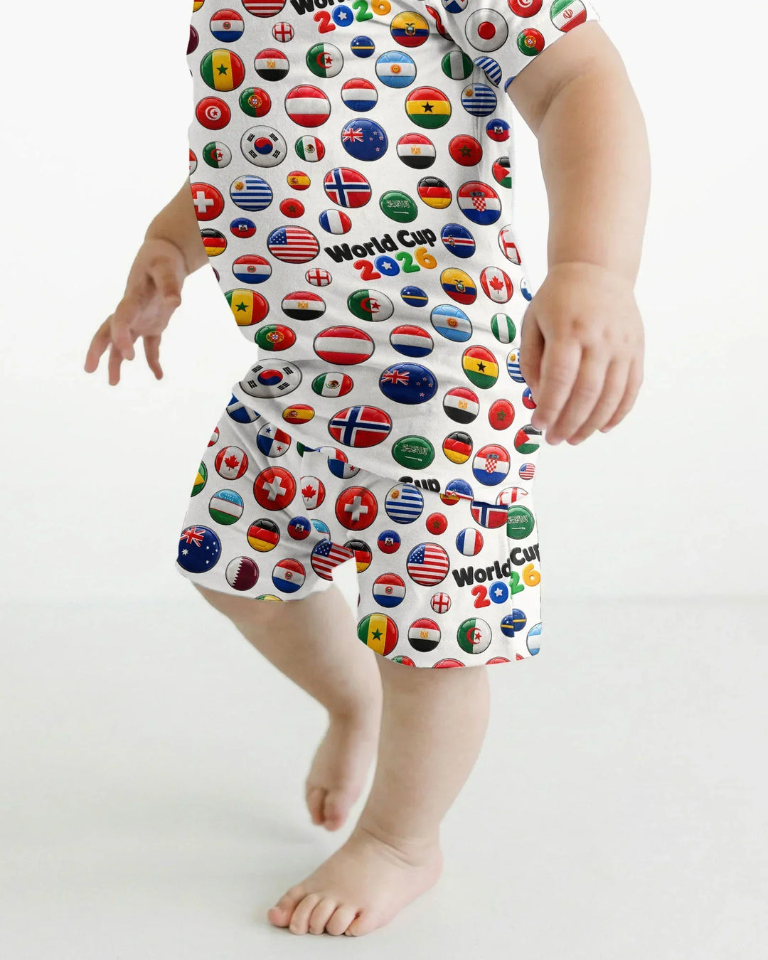 Soccer Cup All Country Balls Bamboo Two Piece Short Sleeve Shorts Pajama Set