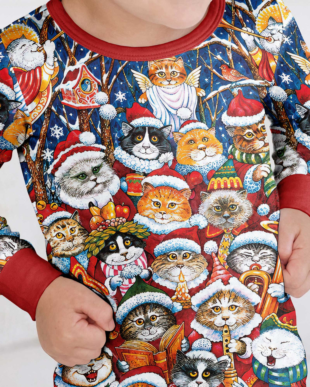 Cats Wear Noel Hat Bamboo Two Piece Long Sleeve Pajama Set
