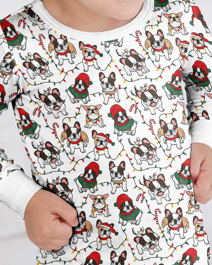 Bulldog Christmas Bamboo Two Piece Long Sleeve Pajama Set