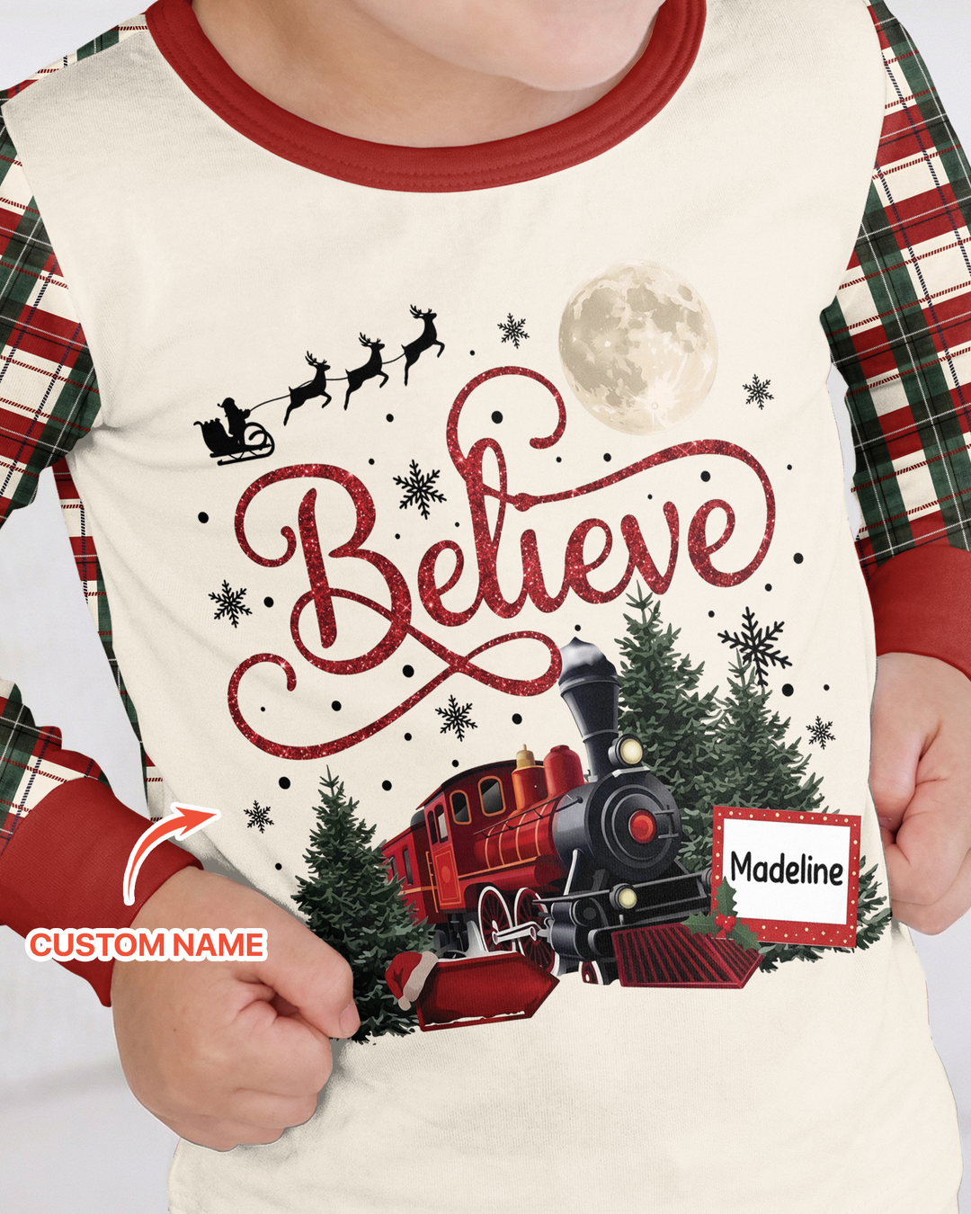 Custom Name Believe Christmas Express Bamboo Two Piece Long Sleeve Pajama Set