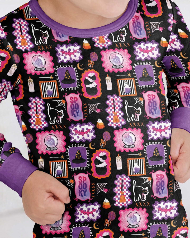Pink Witchy Halloween Bamboo Two Piece Long Sleeve Pajama Set