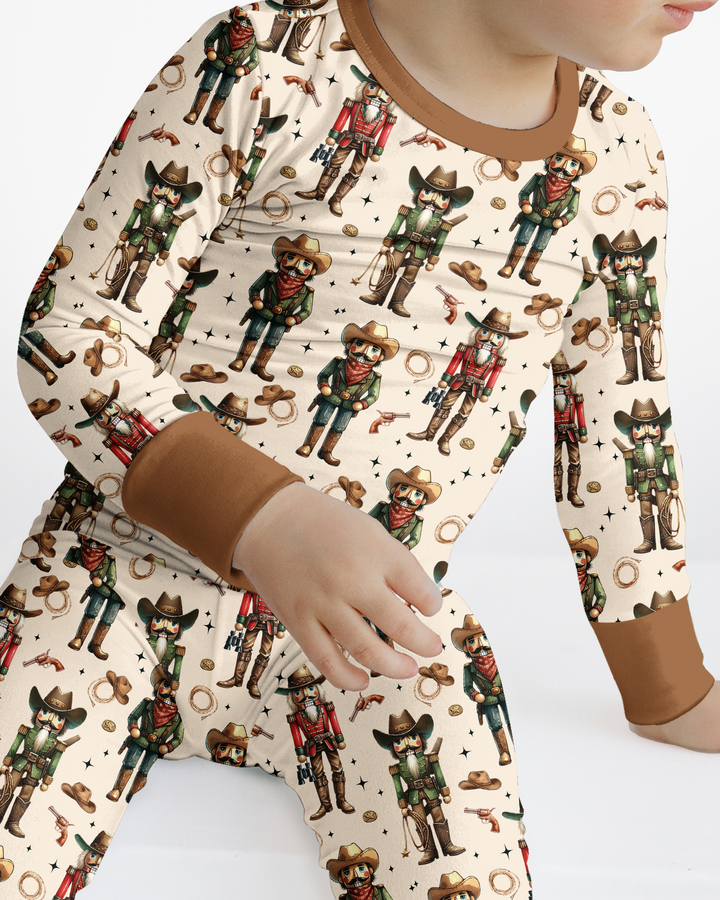 Western Christmas Cowboy Nutcracker Bamboo Two Piece Long Sleeve Pajama Set