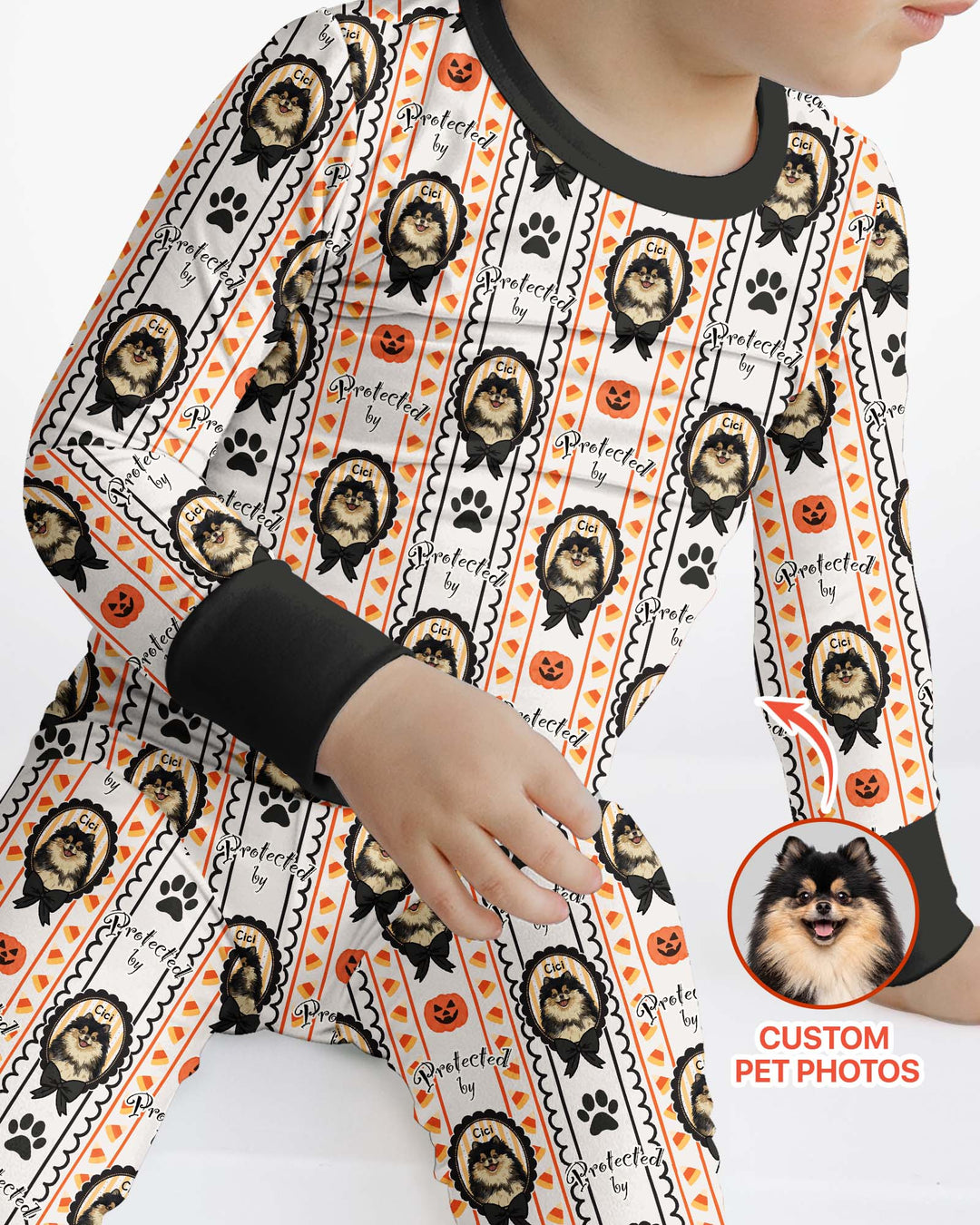 Custom Pet Photos Spooky Protector Bamboo Two Piece Long Sleeve Pajama Set