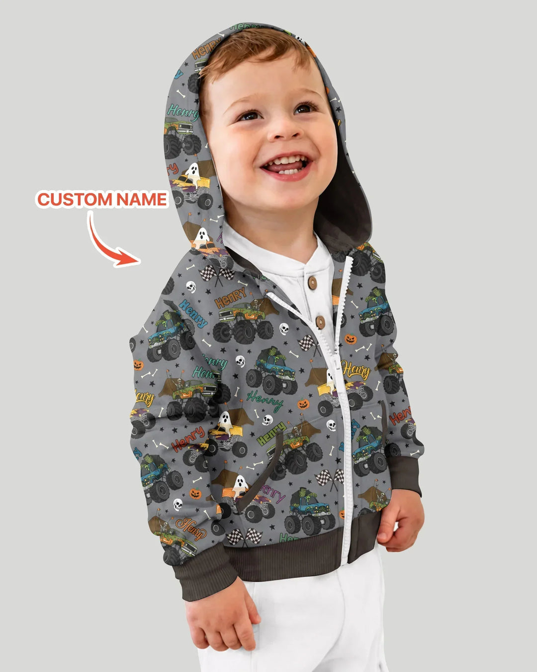 Custom Name Halloween Creepy Crusher Family Matching Bamboo Zip Hoodie