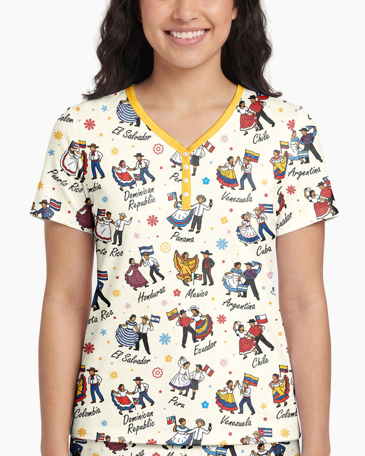 Hispanic Traditional Folkloric Dress Bamboo Women Short Sleeve Short Pajama Set