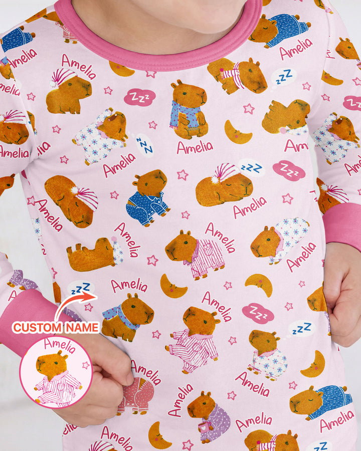 Cozy Capybara Dreams Bamboo Two Piece Long Sleeve Pajama Set
