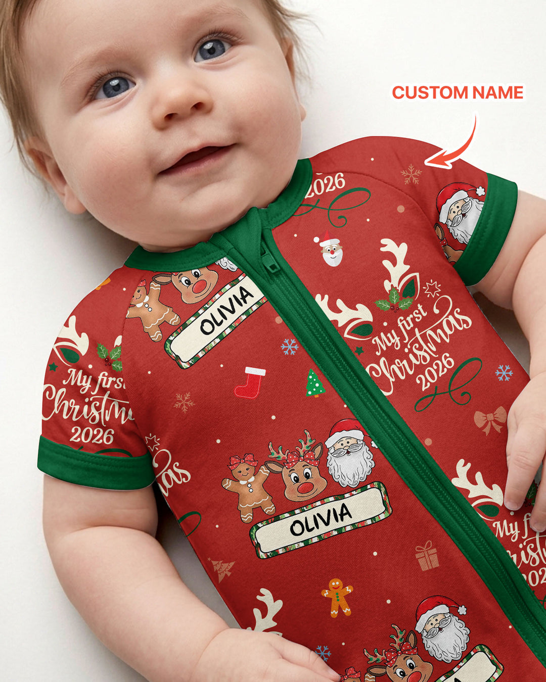Custom Name Merry Christmas My Deer 2026 Bamboo Shorty Zippy