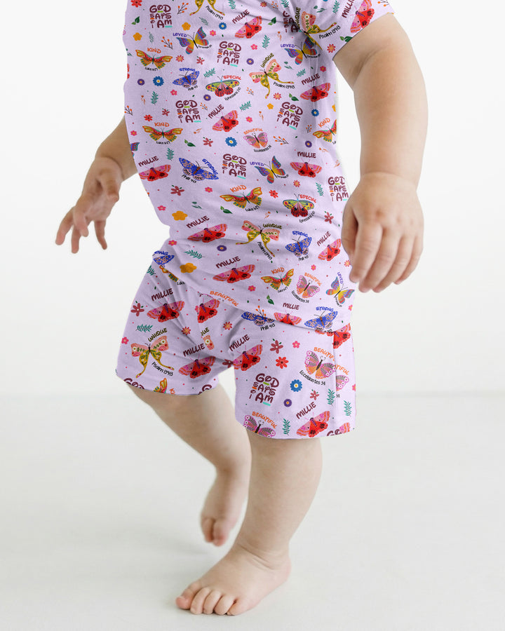 Custom Name God says I am Butterfly Bamboo Two Piece Short Sleeve Shorts Pyjamas Set