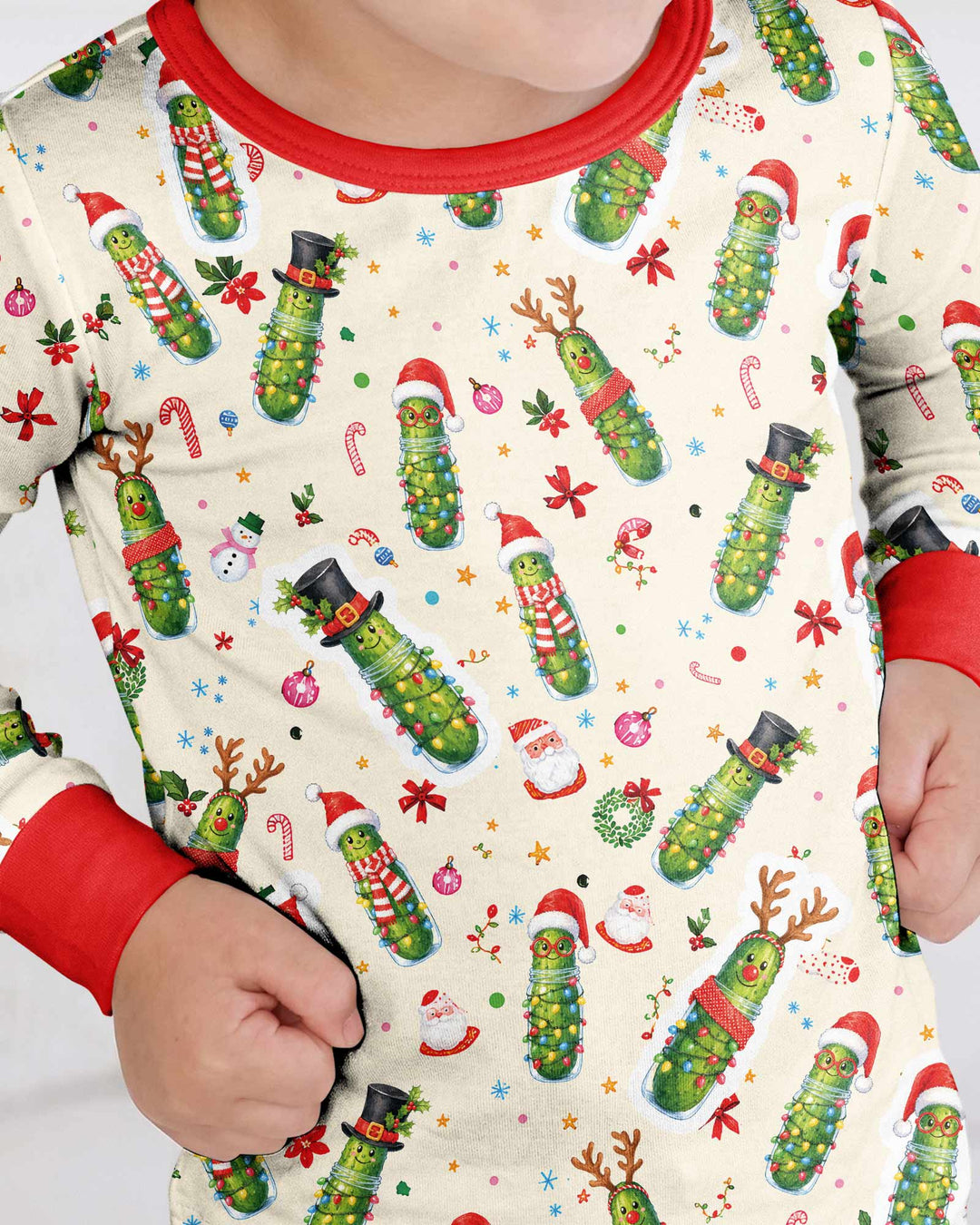 Funny Christmas Pickle Bamboo Two Piece Long Sleeve Pajama Set