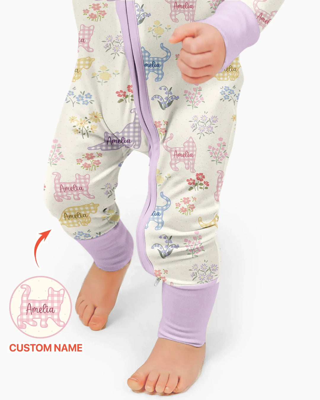 Gingham Cats Custom Name Bamboo Convertible Zippy
