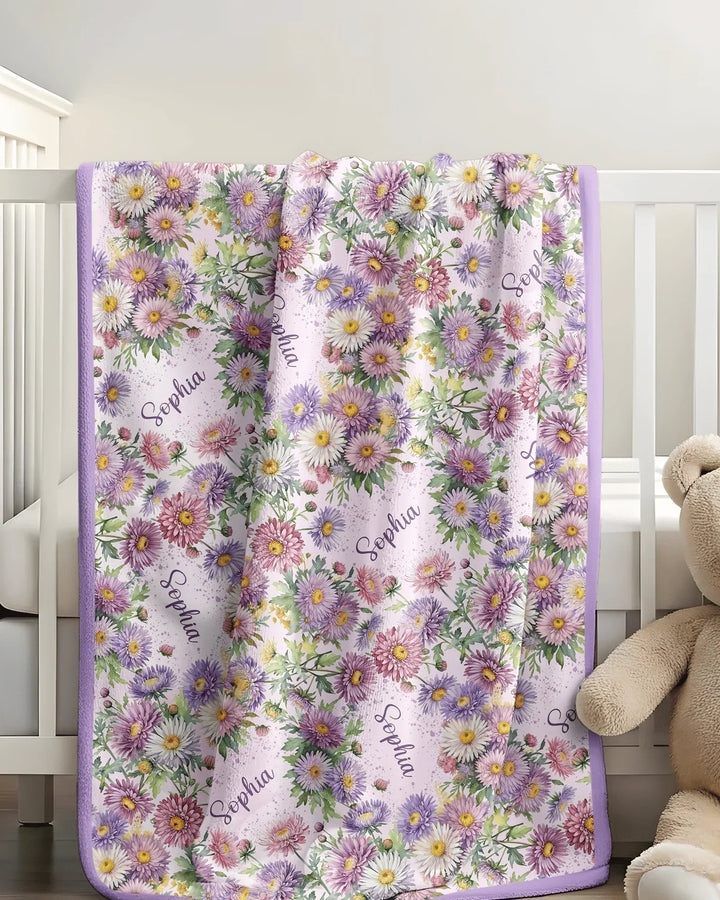 Custom Name Birth Month Flowers Bamboo Blanket