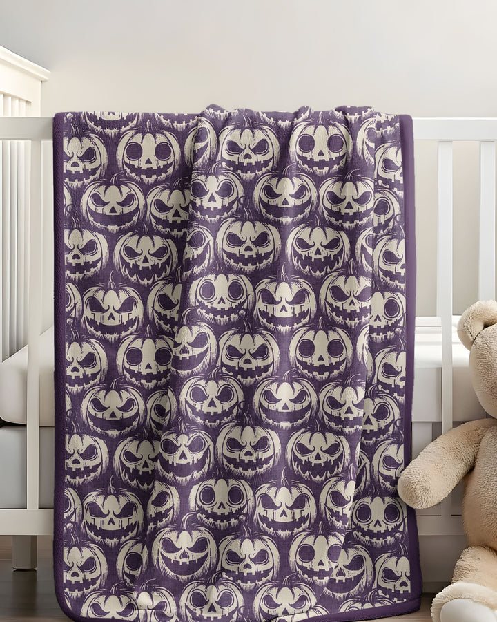 Retro Halloween Jack-O-Lantern Spooky Faces Bamboo Blanket