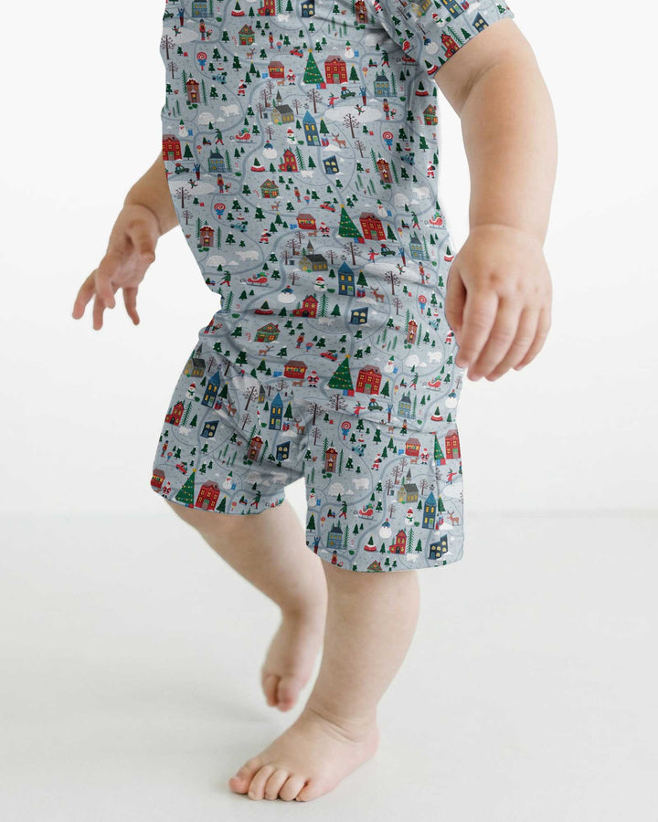 Snowy Christmas Village Map Bamboo Two Piece Short Sleeve Shorts Pajama Set