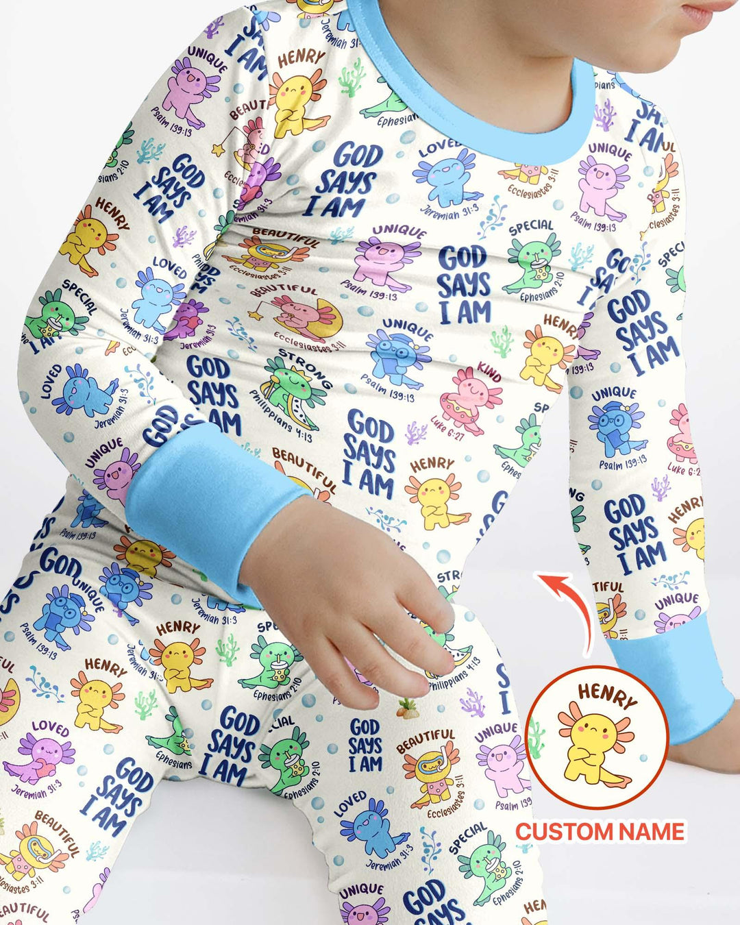 Axolotl God Says I Am Custom Name Bamboo Two Piece Long Sleeve Pajama Set